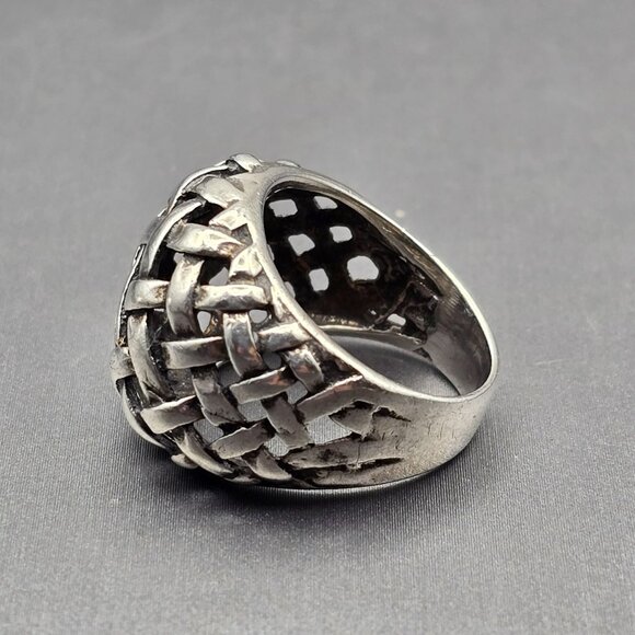 VTG Sterling Silver Woven Dome Ring Size 6 Basket Weave Texture Signed F 5.71g - Picture 2 of 9